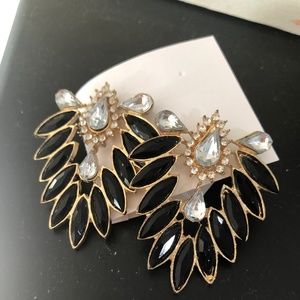 Vintage Rare Faceted Black and Clear Rhinestone Earrings